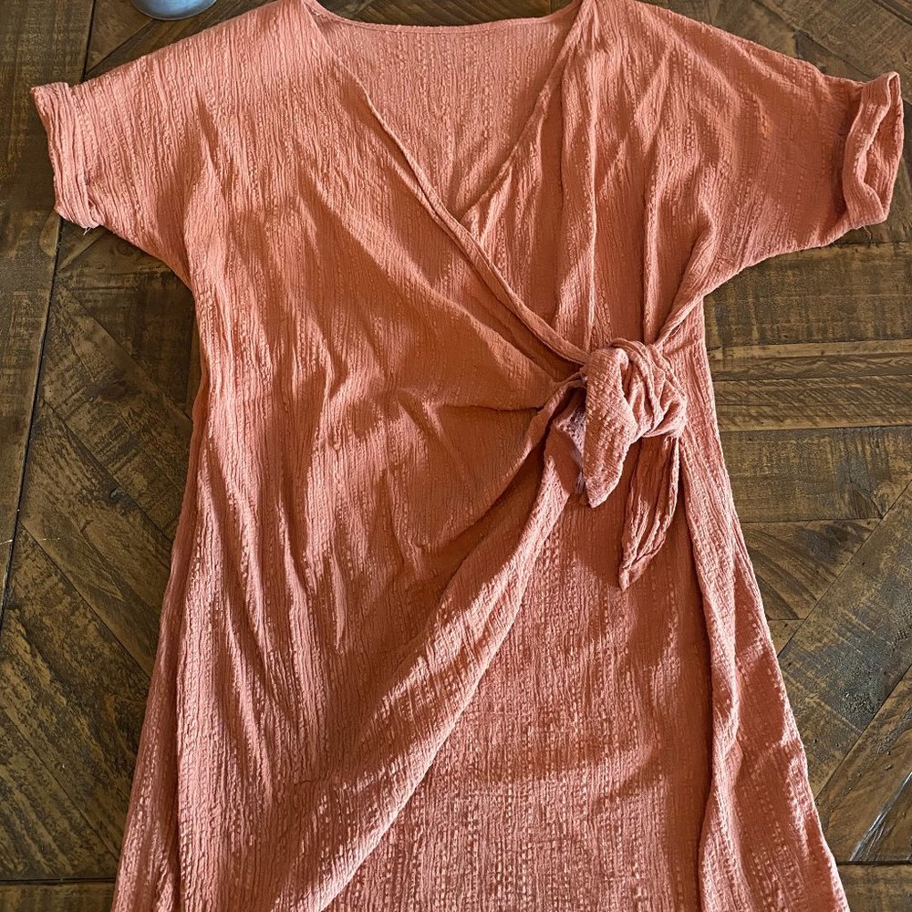 Earth-tone Scrunched Knot Side Wrap A-line Dress